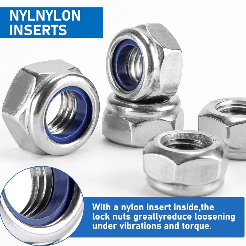 Vmuter 100 Pack M6 Lock Nuts, 304 (A2-70) Stainless Steel Nylon Insert Locknuts,Standard Inch Thread Nylock Nuts - Image 5